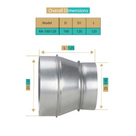 AIROPE - RA- 100/120 mm reducer for ventilation ducts made of galvanised steel, corrosion resistant, ideal for ventilation, heating, drainage, extractor, air conditioning. Durable performance. Wide