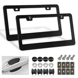 ZXFOOG Black Carbon Fiber License Plate Frames, Plastic Number Plate Holder Print Carbon Pattern for Men and Women, 2 Pack with Screws Caps for Front Rear