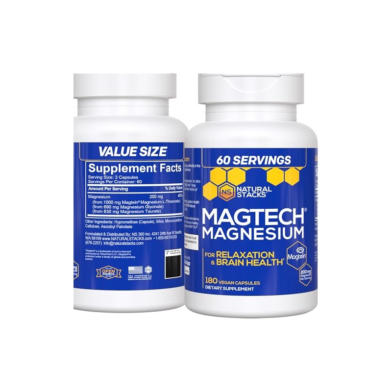 NATURAL STACKS- “MagTech Suplemento de Magnesio Complejo de Magnesio Quelado