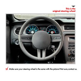 MEWANT Hand Stitch Black Leather Steering Wheel Cover Wrap for Ford Mustang 2005-2012 Car Steering Wheel Accessories for Ford Mustang