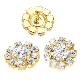 24 Pieces Rhinestone Button Gold Crystal Beads Rhinestone Flower Bridal Bouquet for Jewellery Making Wedding Decoration
