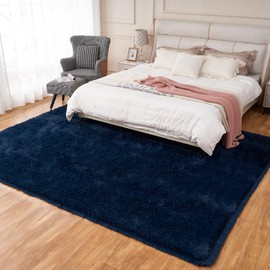 POEMLAND 8×10 Soft Fluffy Living Room Area Rugs,Modern Indoor Navy Blue Shag Bedroom Non-Slip Rug,Super Comfy Furry Shaggy Floors Carpet Kids Room Nursery Dorm Home Decor