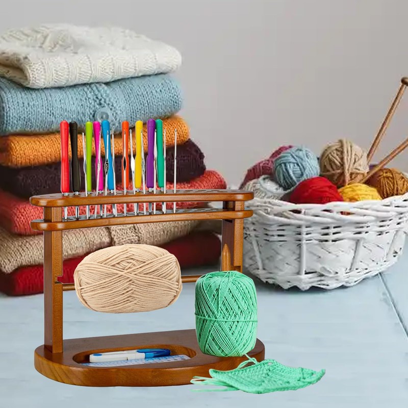 Wooden Yarn Holder for Knitting & Crochet, Horizontal Yarn Spindle