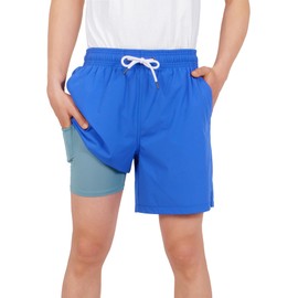 YOUNGSOUL Swimming Trunks Boys Swimming Shorts with Compression Children 2 in 1 Quick-Drying Swim Shorts Board Shorts Swimming Trunks, blue