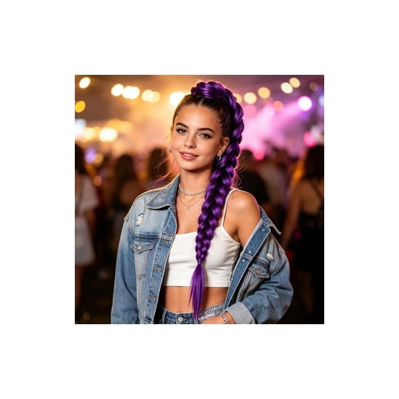 Purple Braided Ponytail Hair Extension, Claw Clip in Synthetic Braid