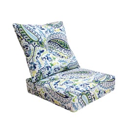 BOSSIMA Indoor/Outdoor Deep Seat Chair Cushion Set,Spring/Summer Seasonal Replacement Cushions Green/Blue Paisley