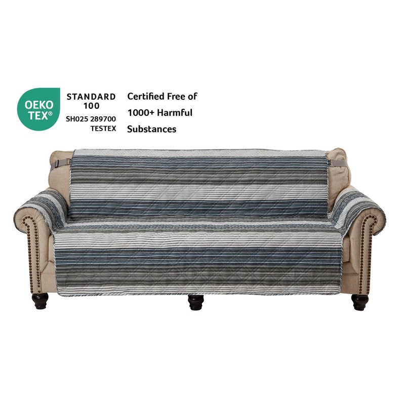 Brilliant Sunshine Multi Grey Stripes Couch Loveseat Slip Cover for