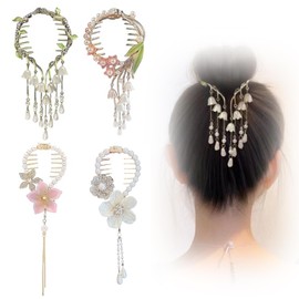 Bun Hair Maker, Hair Ornament, Set of 4, Pearl Hair Clip, Bunting Goods, Hair Claw, Chignon Net, Korean Style, Elegant, Popular, Cute, Easy to Use, For Girls, Adults, Popular, Weddings, Entrance