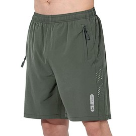 JustSun Men's Sports Shorts, Quick-Drying, Lightweight, Breathable with Zip, Green