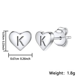 Delicate S925 Silver Heart Pendant Earrings Gift 26 Letter Initial A-Z Stud Erarrings For Women Girls Mum Daughter Sisters Friends Lover Birthday Christmas Party Silver Jewellery (K)