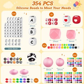 TOHONGADON - 392 abalorio de silicona para kit de fabricación de llaveros, abalorio de silicona con letras, 12 mm15 mm, redondas, 14 mm17 mm, abalorio de lentejas poligonales de 12 mm, a granel