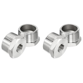 PATIKIL 304 Stainless Steel Reducer Hex Bushing 2 Pcs, 1" BSPT Male to 1/4" BSPT Female Pipe Reducing Adapter Fitting Connector for Water Gas Hydraulic Pipes Shower Hose, Silver