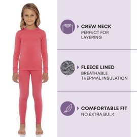 Rocky Thermal Underwear Kids Girls Thermal Underwear Set Long Johns kids Thermals Kids Base Layer kids thermals top bottom set Winter Clothes Shirt Pants Ski/Extreme Cold (Coral, M, Heavy)