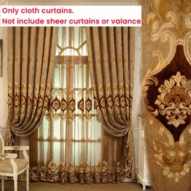 Amidoudou 1 Pair European Luxury Embroidered Curtains for Living Room Bedroom Chenille Curtains (Coffee,51x90 Inch)