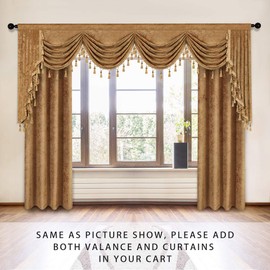 ELKCA Thick Chenille Window Curtains Valance for Living Room Large Waterfall Valance for Bedroom,Rod Pocket,1 Panel (Bronze, W110)