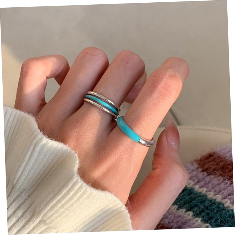 SAFIGLE 2pcs Rings Aesthetic Adjustable Rings Women Fashion Jewelry Birthday
