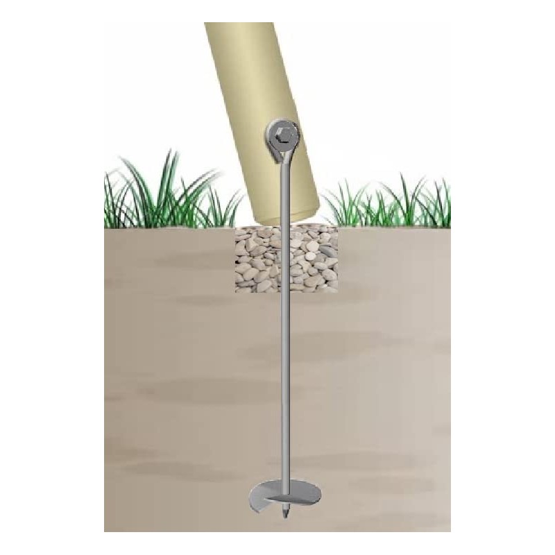 Ground anchor set for screwing in or concreting, including mounting