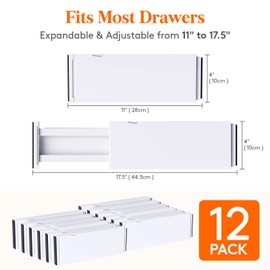 Lifewit 12 Pack Drawer Dividers Plastic 4" High, 11-17" Adjustable Drawer Organizers for Clothes, Expandable Dresser Separators in Bedroom/Bathroom/Kitchen/Office Organization and Storage