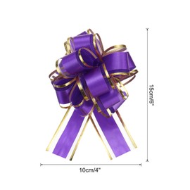 sourcing map 10pcs 4 Inch Large Big Pull Bow with Gold Edge, Organza Car Gift Wrapping Bow Ribbon for Wedding Car Baskets Presents Christmas Bow, Purple
