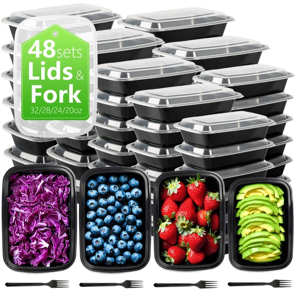 48 Pack (144 Piece) Meal Prep Containers with Lids &