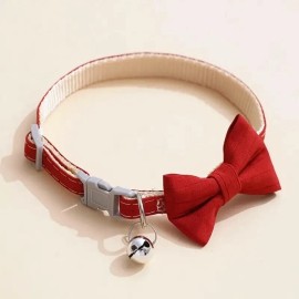 Unbranded Velvet Bow Tie Pet Collar Cat Dog Safety Buckle w/ Bell Red 7.48-12.60 in