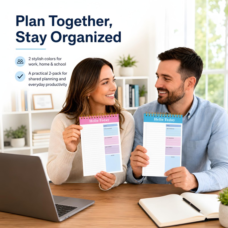 To Do List Notepad 2 Pack, 9x6 Inch Undated Daily