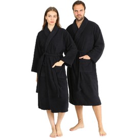 HALLEY Luxury Bathrobe for Women & Men, Shawl Collar Spa Bath Robes Terry Cotton Ultra Soft Shower Robe with Pockets - Black