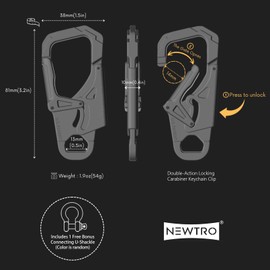 NEWTRO Carabiner Keychain Clip - Double Action Locking Key Organizer for Car Key FOB, Durable EDC Keyring for Men, Women, Outdoor (1pcs-A-Brushed Gold)