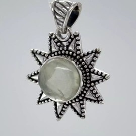 Amber America Green Star Sun PREHNITE Pendant 925 STERLING SILVER Genuine Natural Gemstone 58e