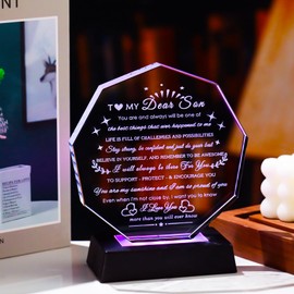 Arikyrist Son Gifts with Coloful LED Base Meaningful Birthday Gifts for Son from Mom Dad Inspirational Crystal Keepsake for Graduation Gifts for Adult Son To My Son Present on Fathers Day Christmas Valentines