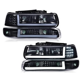 PIT66 LED Headlight Assembly Compatible with 99-02 Chevy Silverado 1500 2500/01-02 Silverado 1500HD 2500HD 3500/00-06 Tahoe Suburban 1500 2500 Headlamps Front Lights (LED Modified Style,Smoky)
