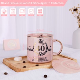 40th Birthday Gifts for Women, 14oz Pink Coffee Cup with Gold Pattern, Fabulous 40 Limited Edition, Unique 1984 Birthday Gift for Mom, Best Friend, Wife, Sister, Coworker, Beautifully Gift Boxed.
