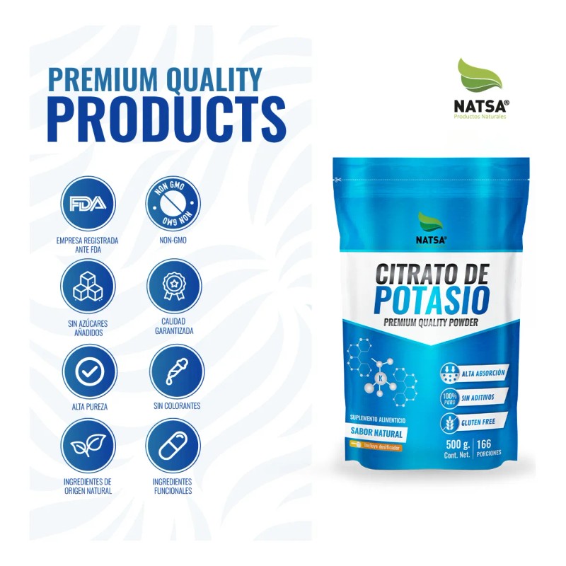 500 Grs Citrato Magnesio Potasio Sabor Natural