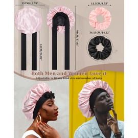 CHLINS Reversible Satin Bonnet for Sleeping Women Double Layer Hair Bonnet with 2PCS Hair Scrunchies Elastic Tie Band(Black+Peach Pink)
