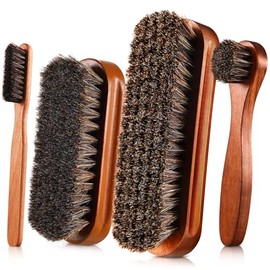 4 piezas de kit de cepillo de brillo de pelo de caballo para zapatos con aplicadores de pulido, cepillos de limpieza para calzado de cuero, cepillos de limpieza de gamuza con paño de microfibra para