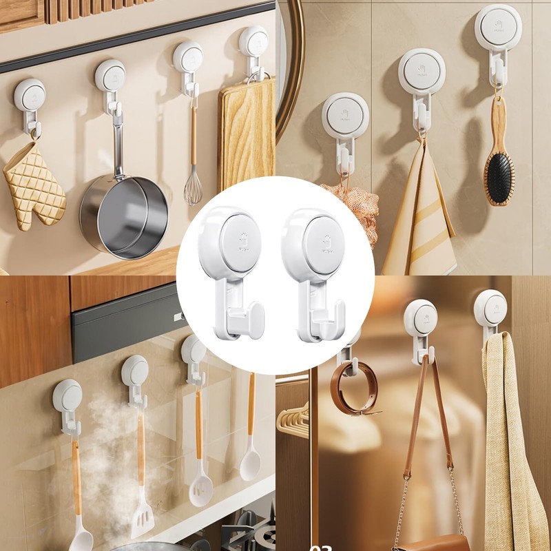 Boxonly Thin Hooks – Double Suction Cup Hooks, Heavy-Duty Towel
