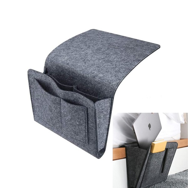 NC Bedside Storage Bag Felt Hanging Organizer Bag Non Slip for Books, Accessories and Other Small Things, Suitable for All Kinds of Beds and Sofas (Dark Grey)