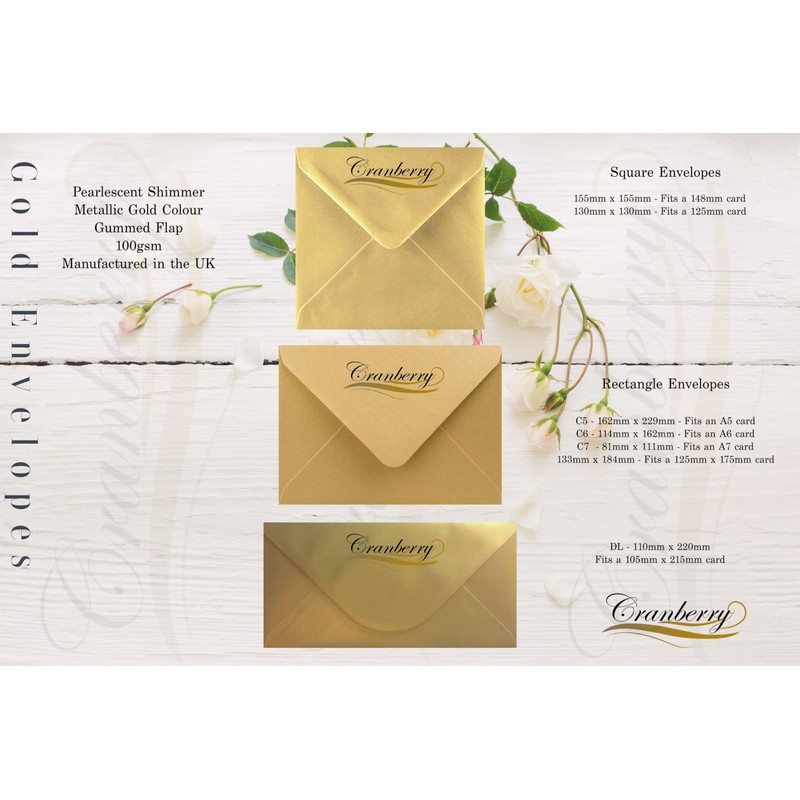 C5 Gold Envelopes for A5 Cards x 10 Pack. Metallic