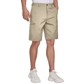 PULI Men's Dress Shorts Golf Hiking Stretch 10 Inch Inseam Flat Front Casual Classic Travel with Pockets Khaki 42