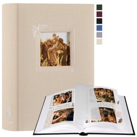 Lanpn Fotoalbum zum Selbstgestalten und Einkleben, Kleines Leinen Fotobuch Fensterdesign 60 weißen Seiten mit Pergamin Trennblätter Fasst 9x13cm 10x15cm 13x18cm Fotos (19x27cm, Beige)