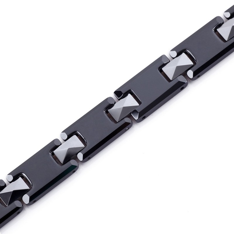 URBAN JEWELRY Amazing Tungsten and Ceramic Men's Link Bracelet (Black,