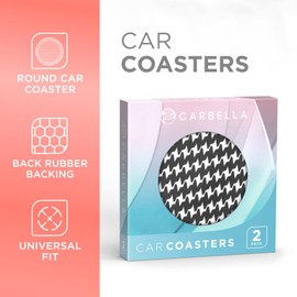 Carbella Houndstooth Bling Car Cup Coasters 4-Pack, Crystal Rhinestone Bling Coasters for Car, Stylish Automotive Coaster Car Accessories, Fits Most Cars Trucks Van SUV, Black (CBAC5332)