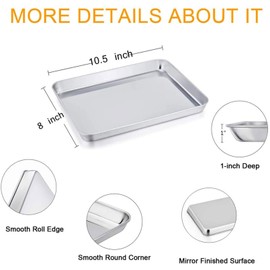 TeamFar Stainless Steel Compact Toaster Oven Pan Tray Ovenware Professional, 8''x10''x1'', Heavy Duty & Healthy, Deep Edge, Superior Mirror Finish, Dishwasher Safe
