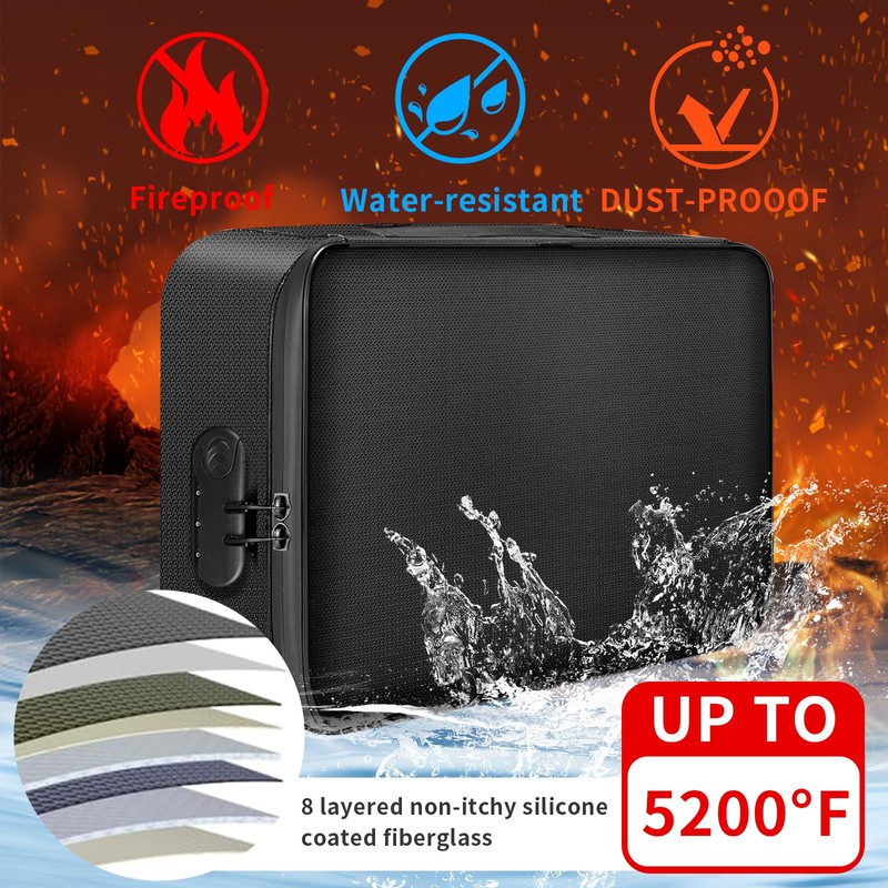 BOZHOUGG ® Fireproof Document Box with Lock - Waterproof Home