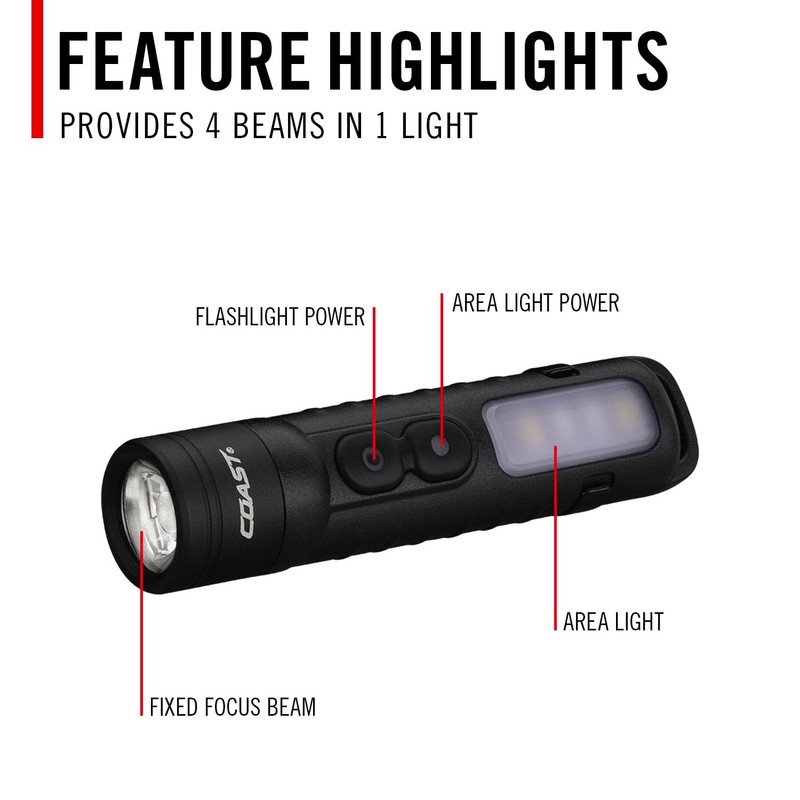 Coast KL35R 600 Lumen Rechargeable LED Pocket Flashlight with RED