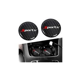 TSUGAMI Car Cup Holder Coaster, 2 PCS Carbon Fiber Non-Slip Embedded Coasters, Universal 2.75 Inch Cup Holder Insert Pad, Sports Racing Durable Drink Mat, Car Interior Accessories (Black/Sport)