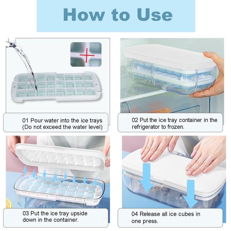 Ice Cube Tray with Lid, Food-Grade Ice Cube Moulds, Release