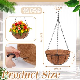Dandat 12 Pack 14 Inch Metal Hanging Planter Basket with Coconut Coir Liner Metal Wire Plant Holder Chain Watering Outdoor Hanging Pots Flower Pot Hanger for Porch Indoor Outdoor Garden Decorations