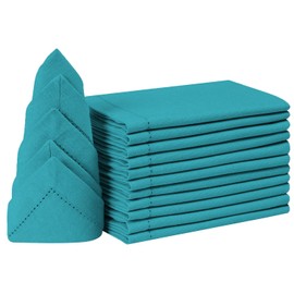 Cocktails Napkins with Hemstitched with Decorative Holes on Selvedge -18x18 Teal,Wedding Napkins,Fabric Napkins,Cotton Napkins Mitered Corners,Thanksgiving, Machine Washable Dinner Napkins,Set of 12