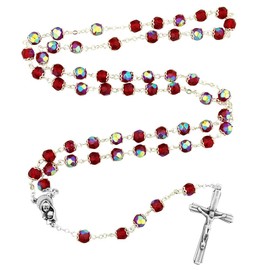 Red and Silver Rosary | Beautiful Glass Beads | Religious Crucifix Cross Necklace | A Great Gift For Any Occasion | Christian Jewelry